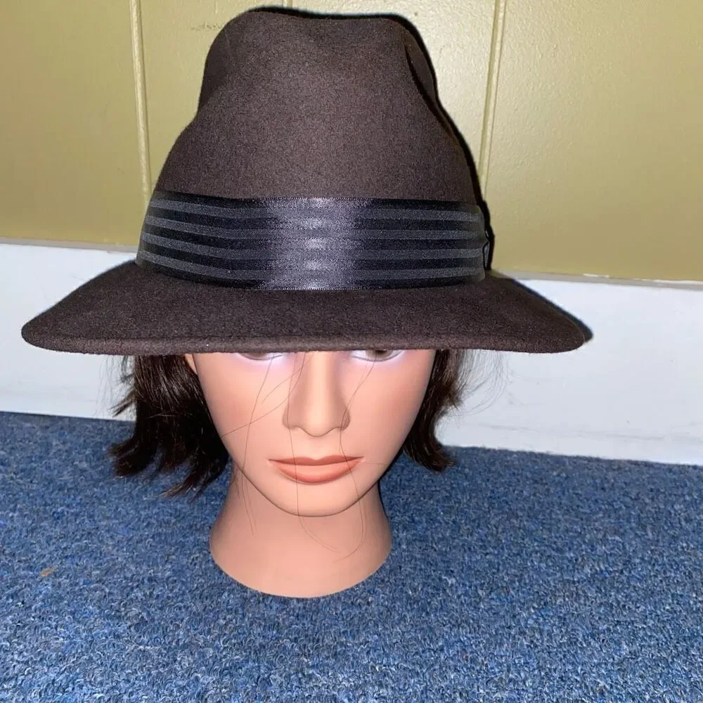Dobb Main Street men M 100% wool Felt Fedora w/satin accent ribbon brown